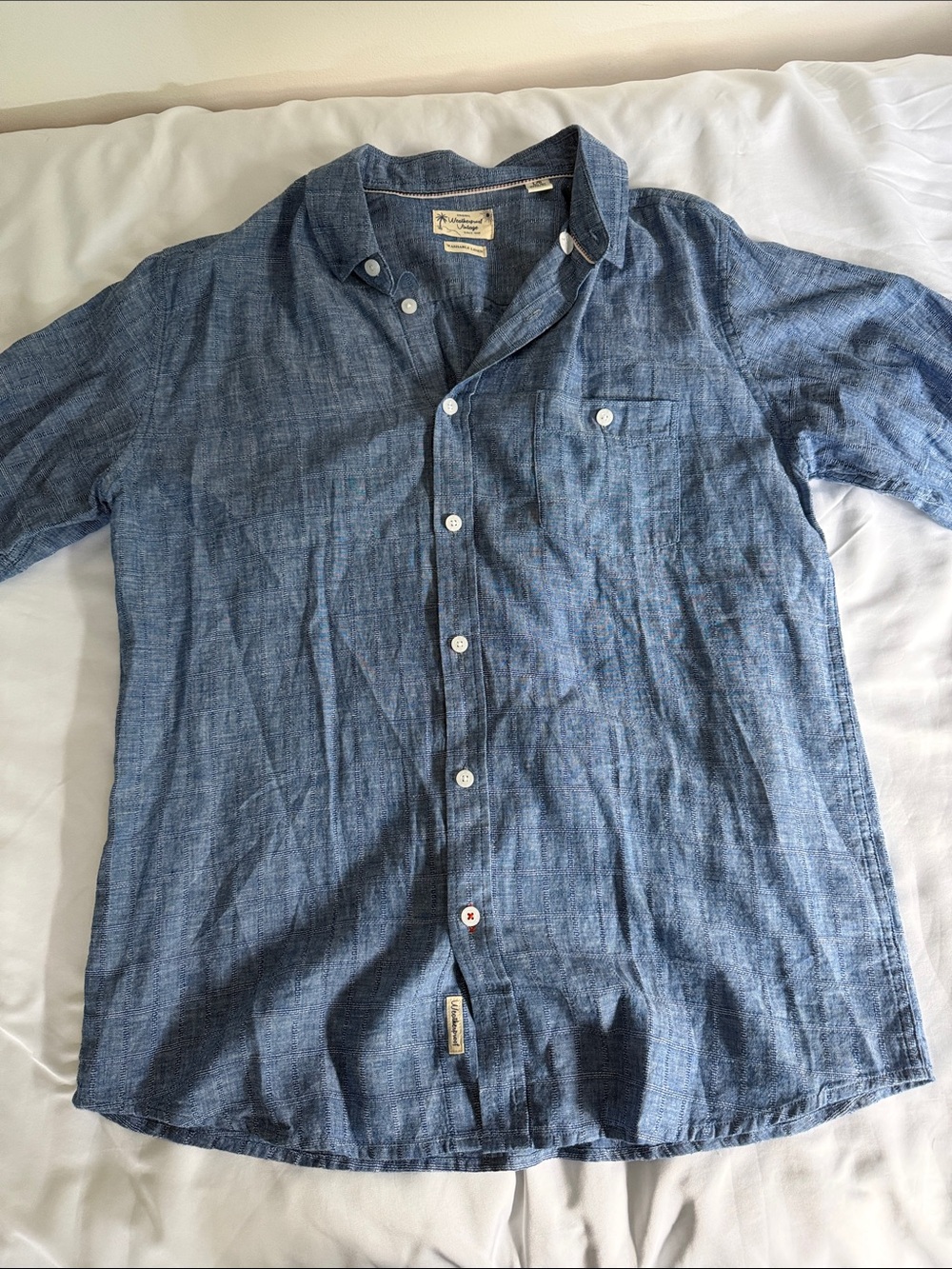 Weatherproof Blue Short-Sleeve Button-Down Linen Shirt